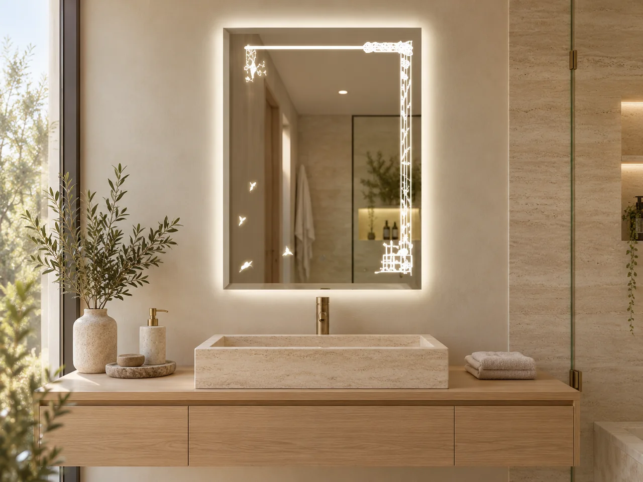 LED mirror 2032 — Asymmetric decorative border