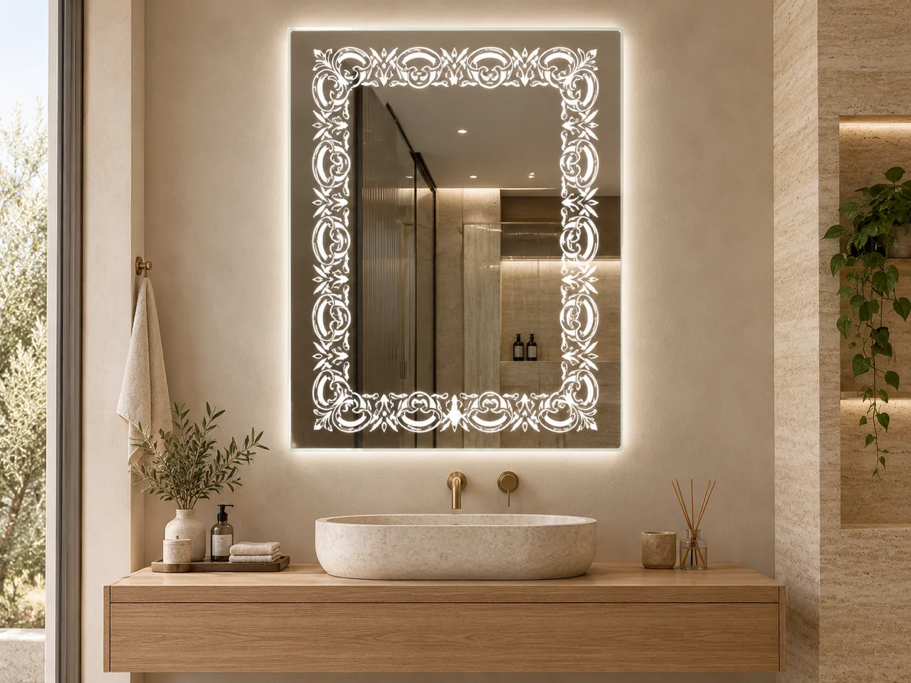 LED mirror 2152 — Ornamental scroll frame pattern