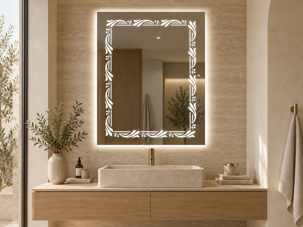 LED mirror 2156 — Leaf-pattern border