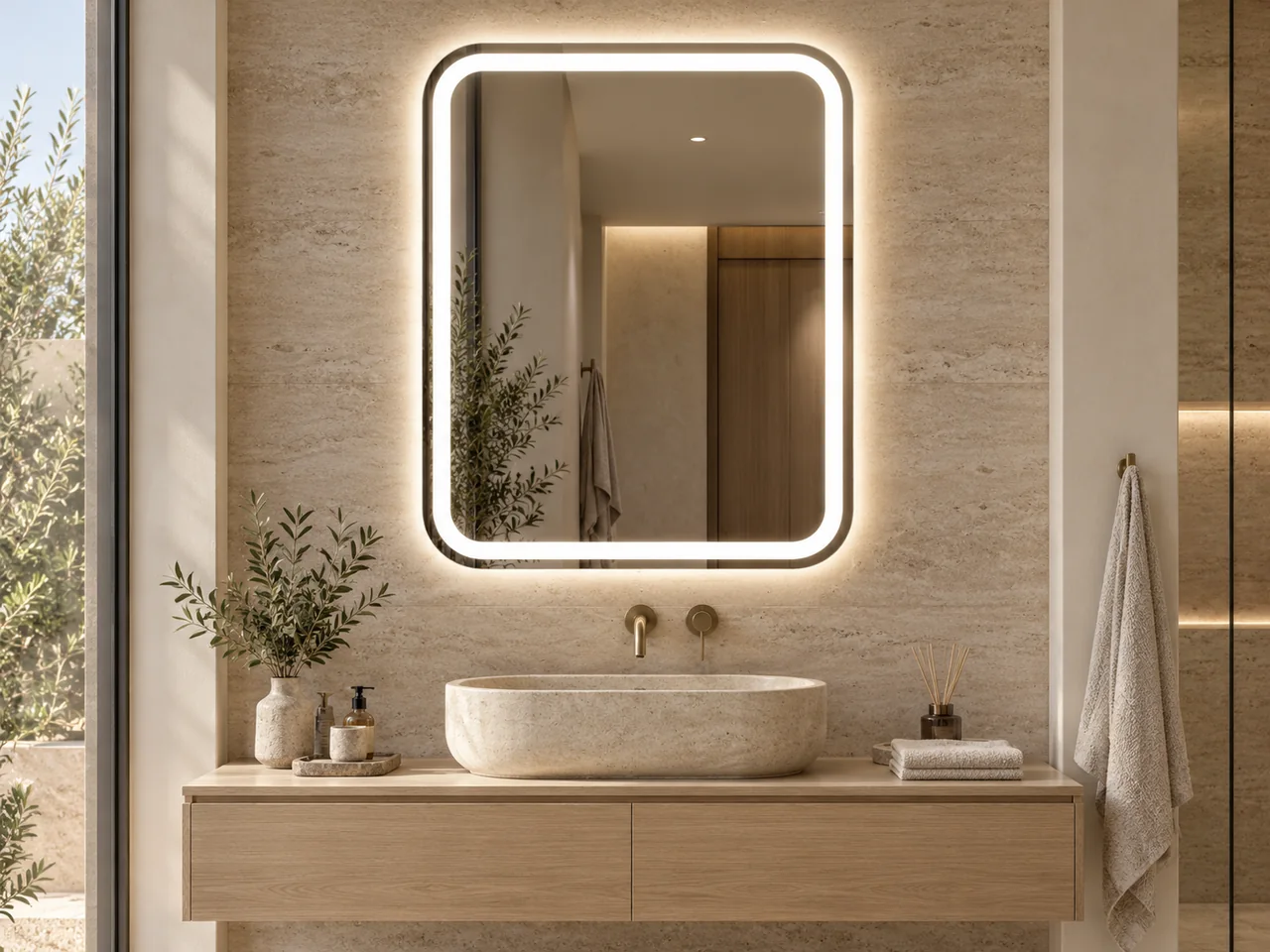 LED mirror 2157 — Rounded double-light border