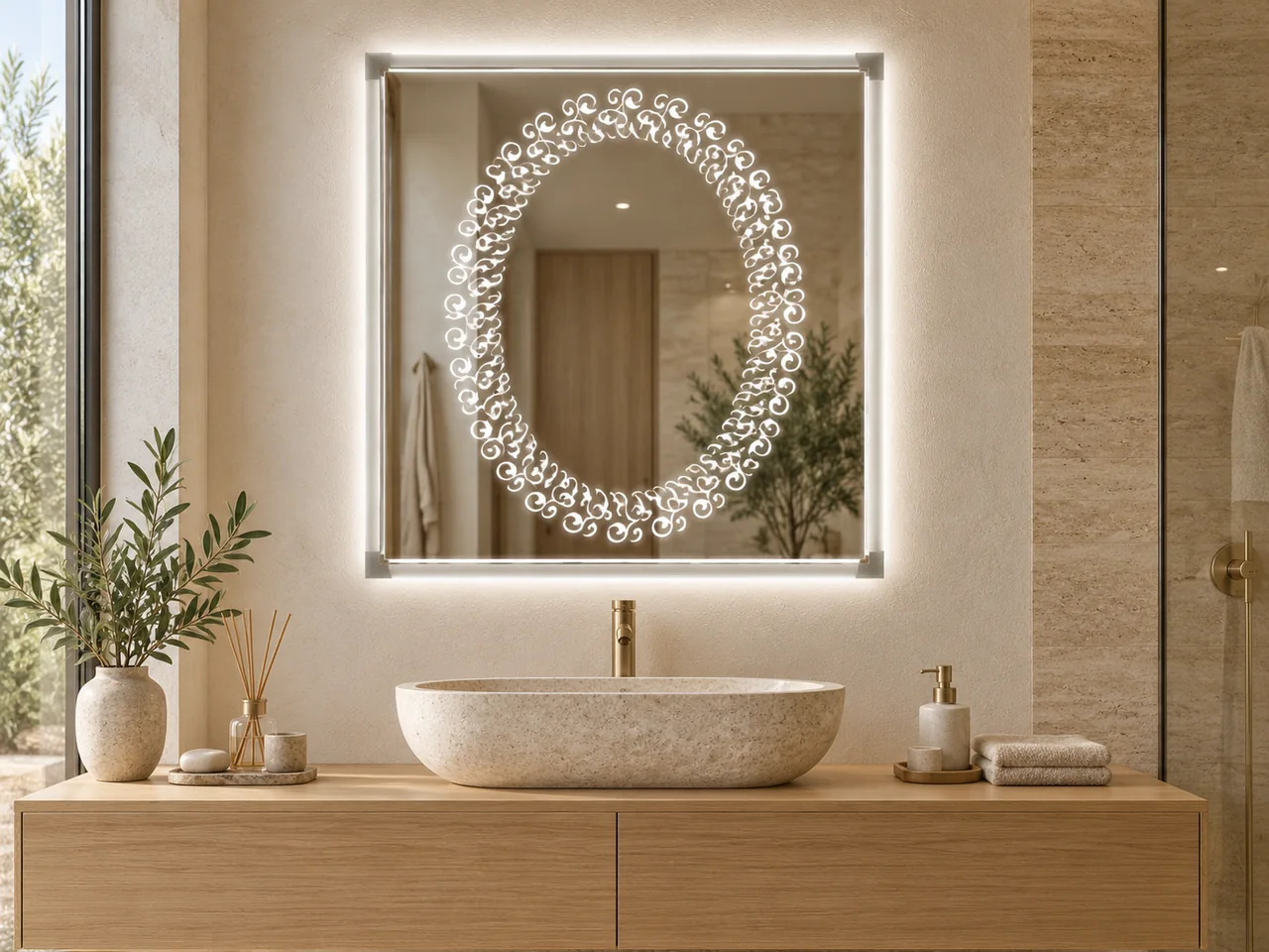 LED mirror 2159 — Ornamental oval motif