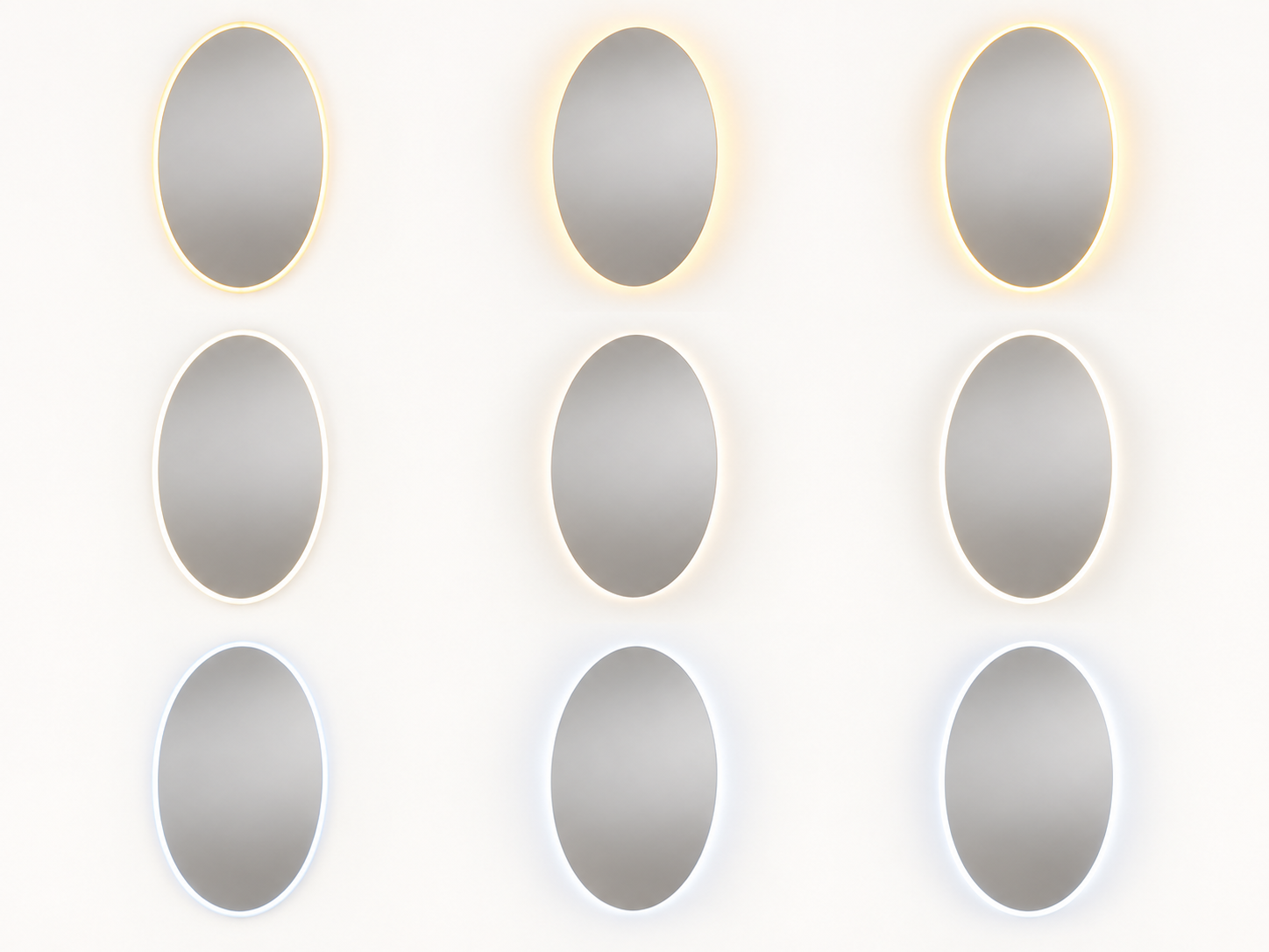 Halo Oval Front perimeter + backlit halo, neutral white illustrative lighting reference