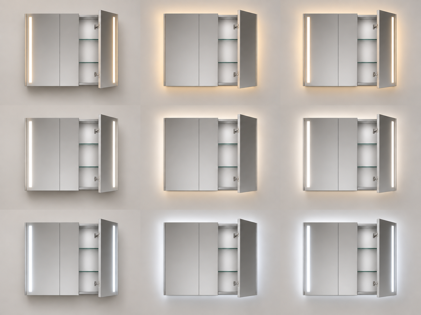 NicheLine Cabinet Vertical exterior light zones, neutral white illustrative lighting reference