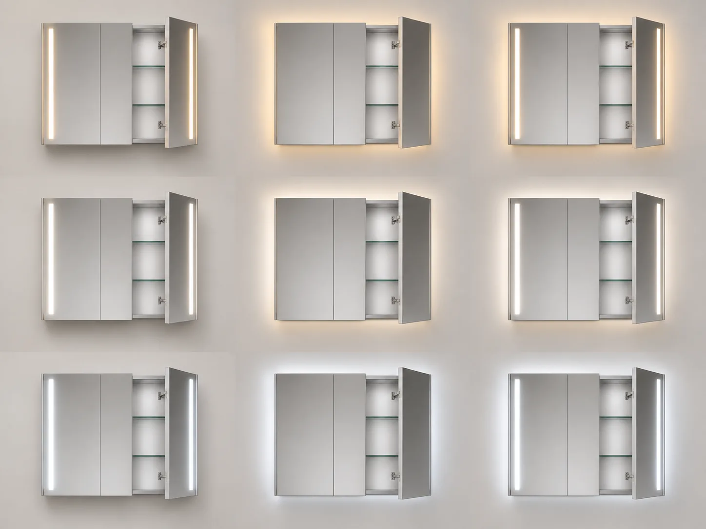 NicheLine Cabinet Vertical exterior light zones, neutral white illustrative lighting reference