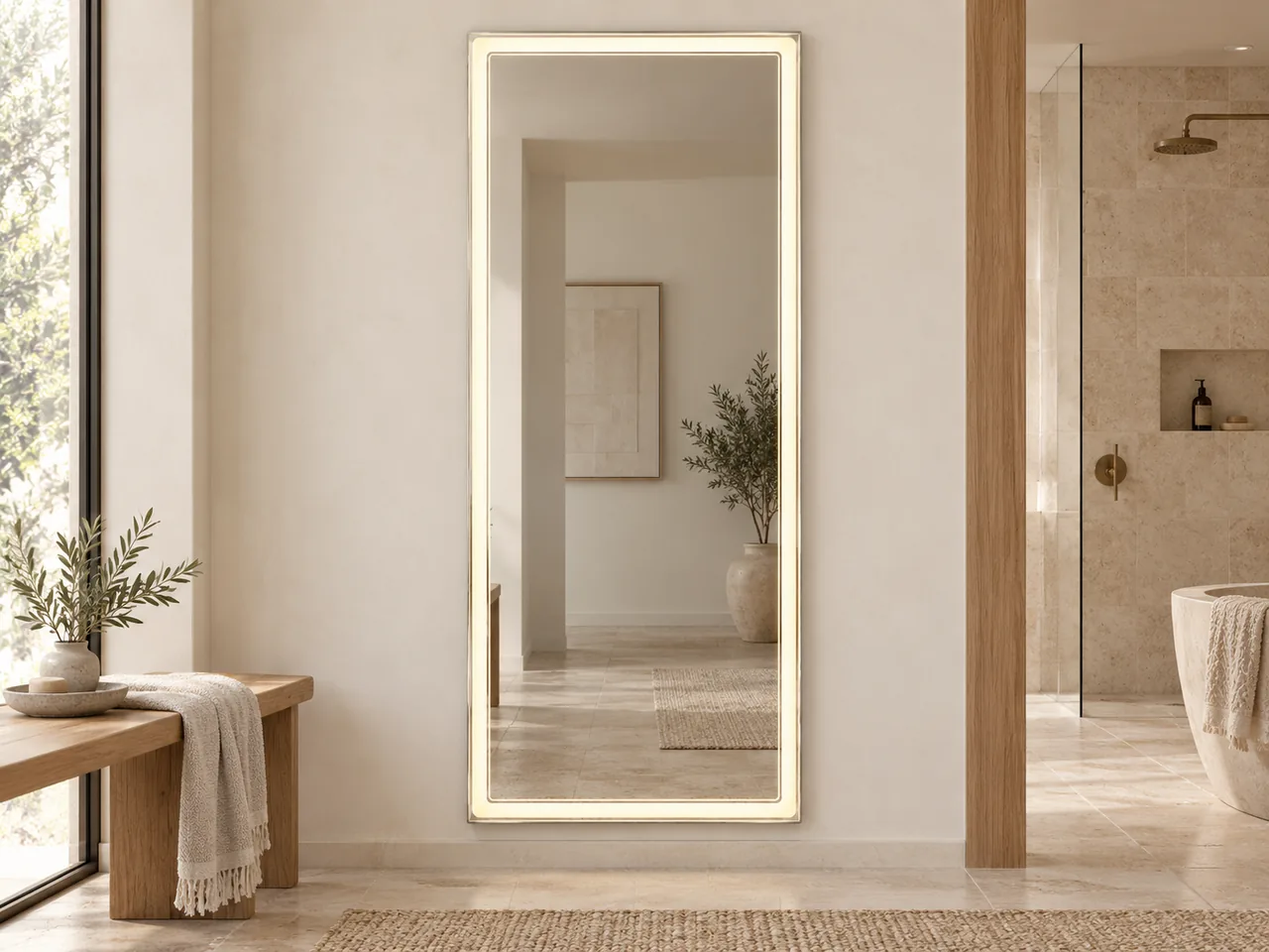 Full-length bevelled mirror