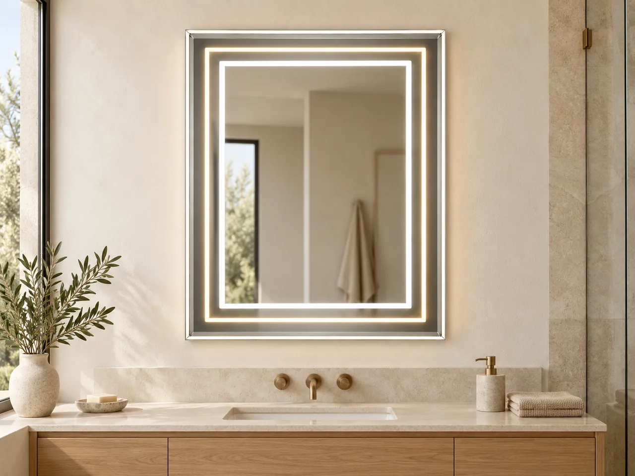 Double-outline bevelled mirror