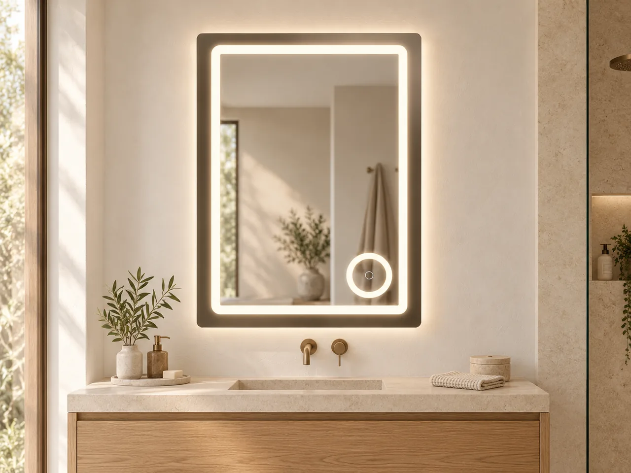 Anti-fog mirror with clock · 1053