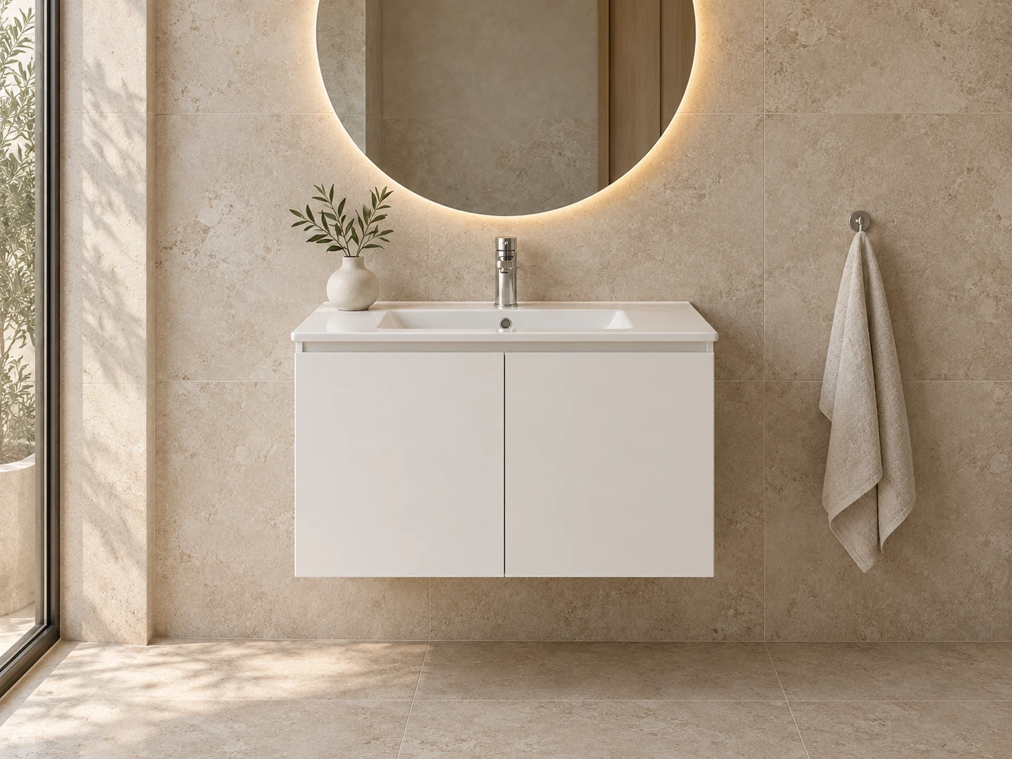 Compact single-basin vanity · 60 cm · White